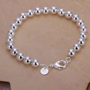 Women's 925 Sterling Silver Stamped 6MM Round Bead Ball Bracelet 8"